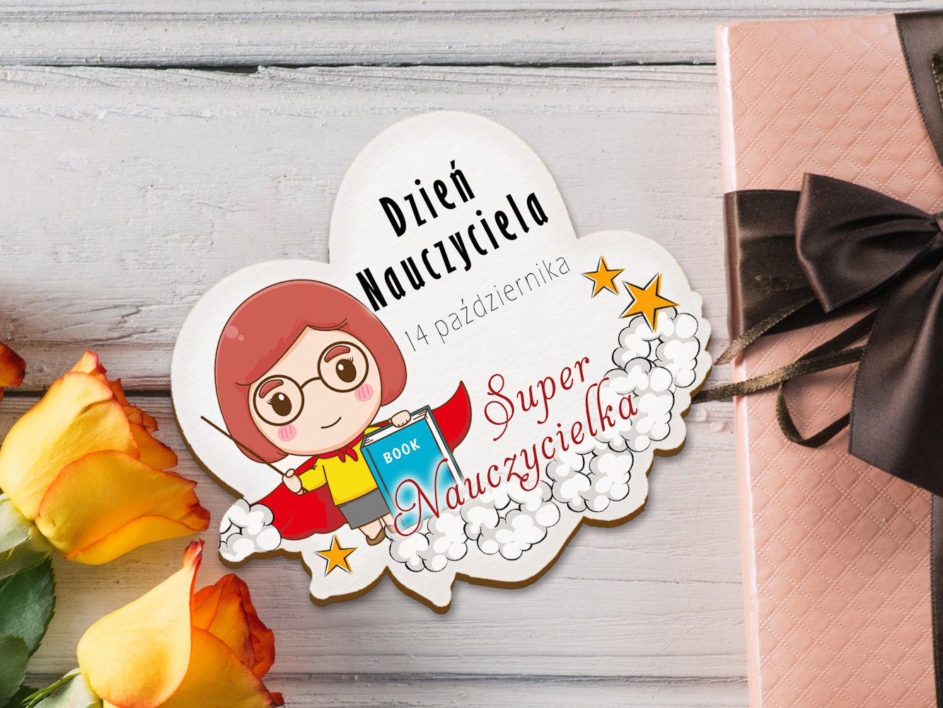 Pamiątka na Dzień Nauczyciela magnes na lodówkę Super Nauczycielka