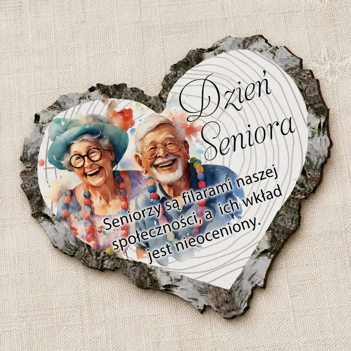Pamiątkowy magnes dla seniorów z parą seniorów i napisem o ich roli w społeczności