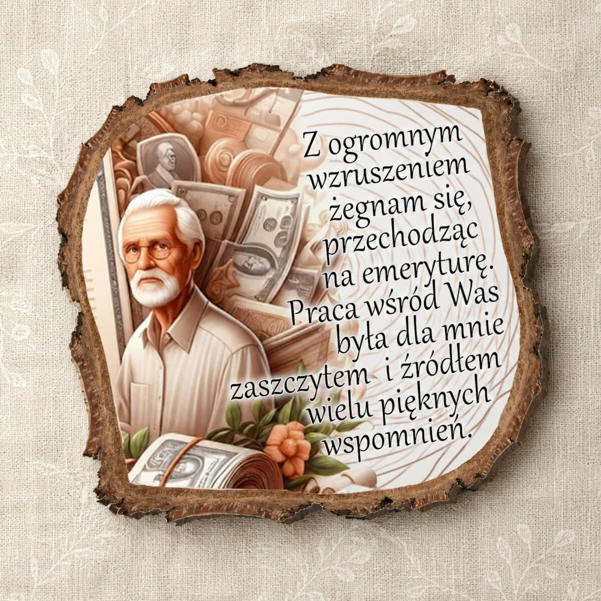 Magnes z seniorem i podziękowaniem za wspólne lata pracy przed przejściem na emeryturę