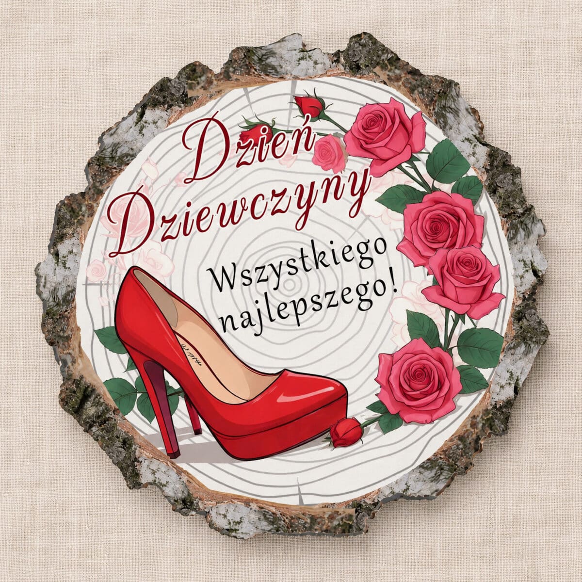Magnes na Dzień Dziewczynek z czerwonym butem na obcasie i różami