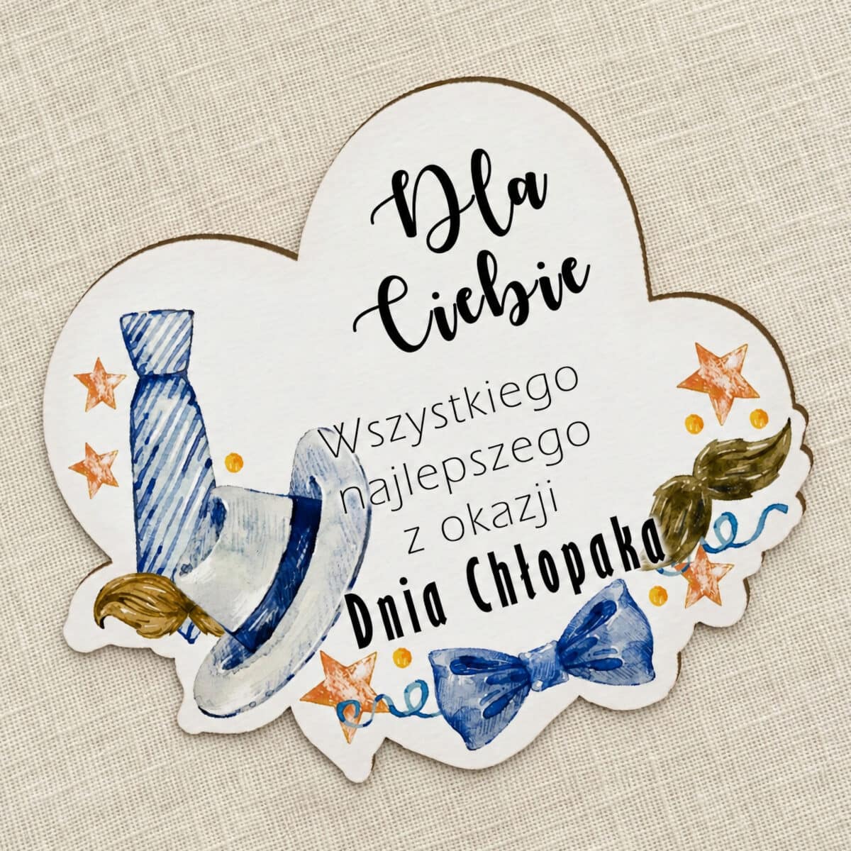 Magnes na Dzień Chłopaka z kapeluszem, krawatem, muchą i wąsami