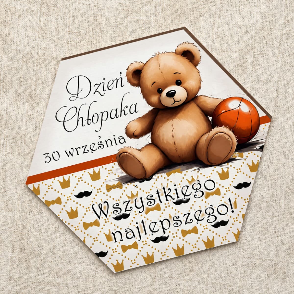Magnes na Dzień Chłopaka z misiem, piłką, koronami i muchami