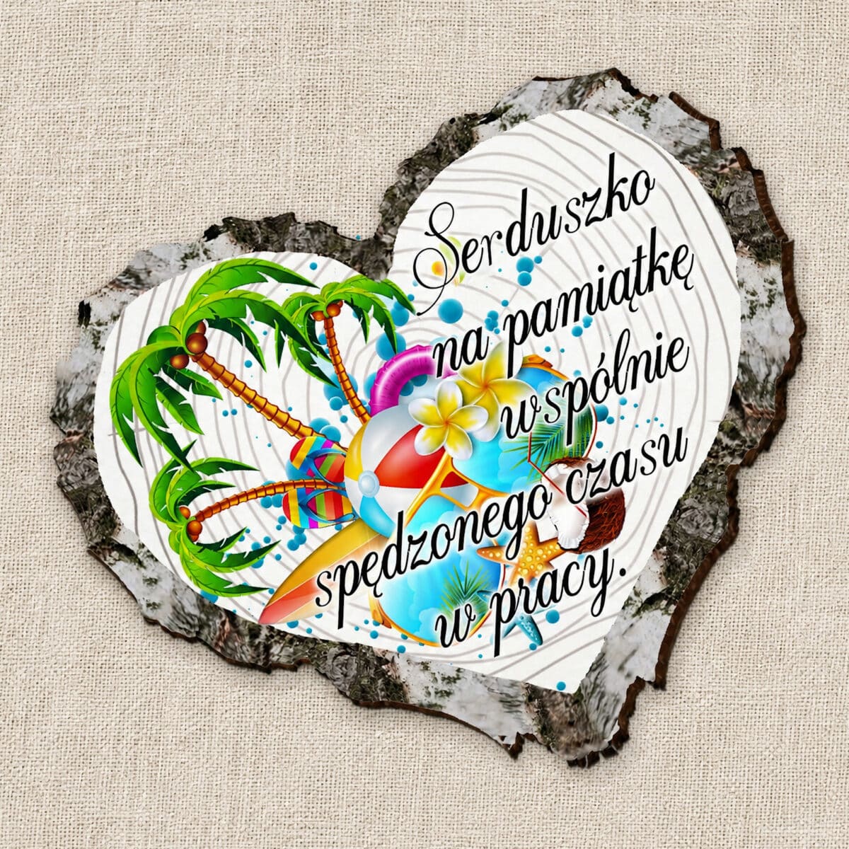 Wakacyjny magnes z palmami i podziękowaniem za wspólnie spędzony czas w pracy