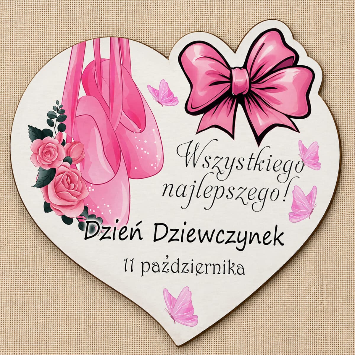 Magnes na Dzień Dziewczynek z baletkami, różową kokardą, różami i motylami