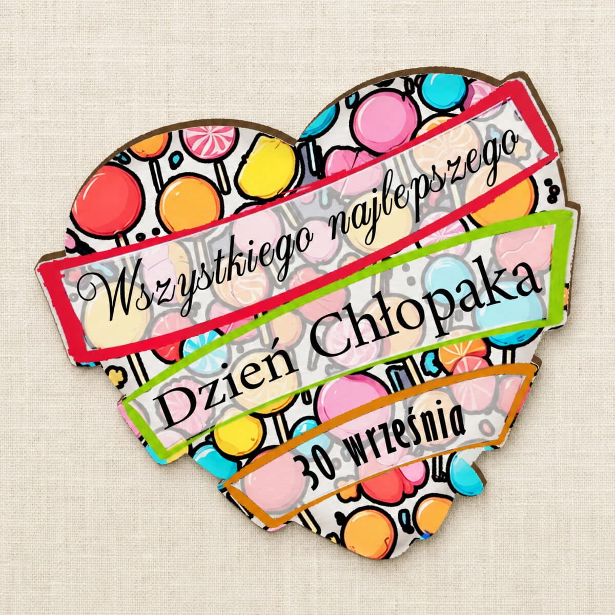 Kolorowy magnes na Dzień Chłopaka z motywem słodyczy