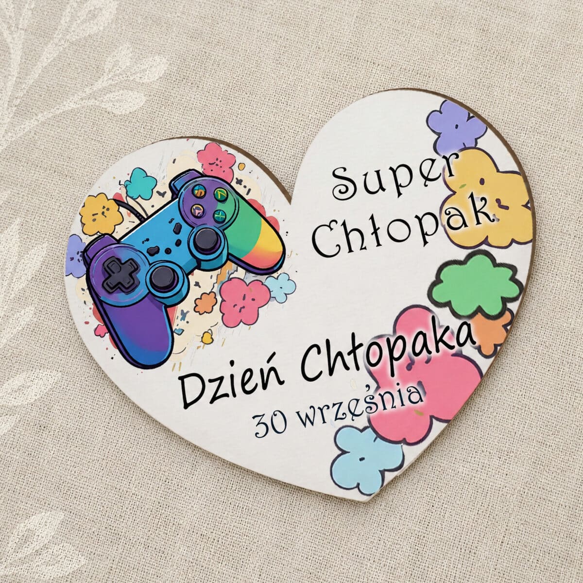 Kolorowy magnes na Dzień Chłopaka z padem do gier i napisem Super Chłopak