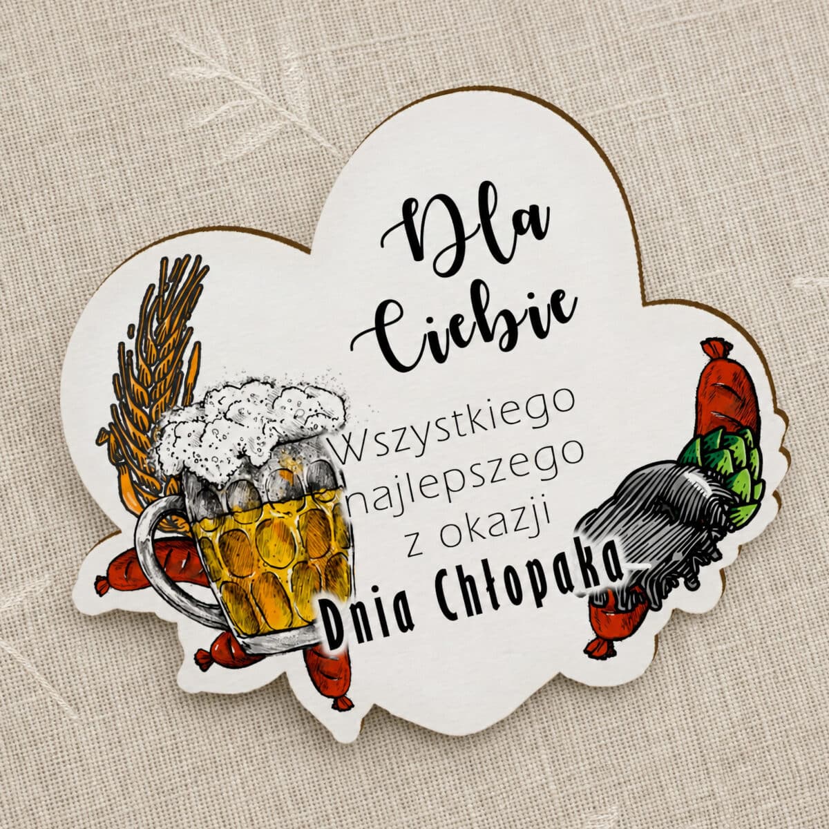 Humorystyczny magnes na Dzień Chłopaka z kuflem i kiełbaskami
