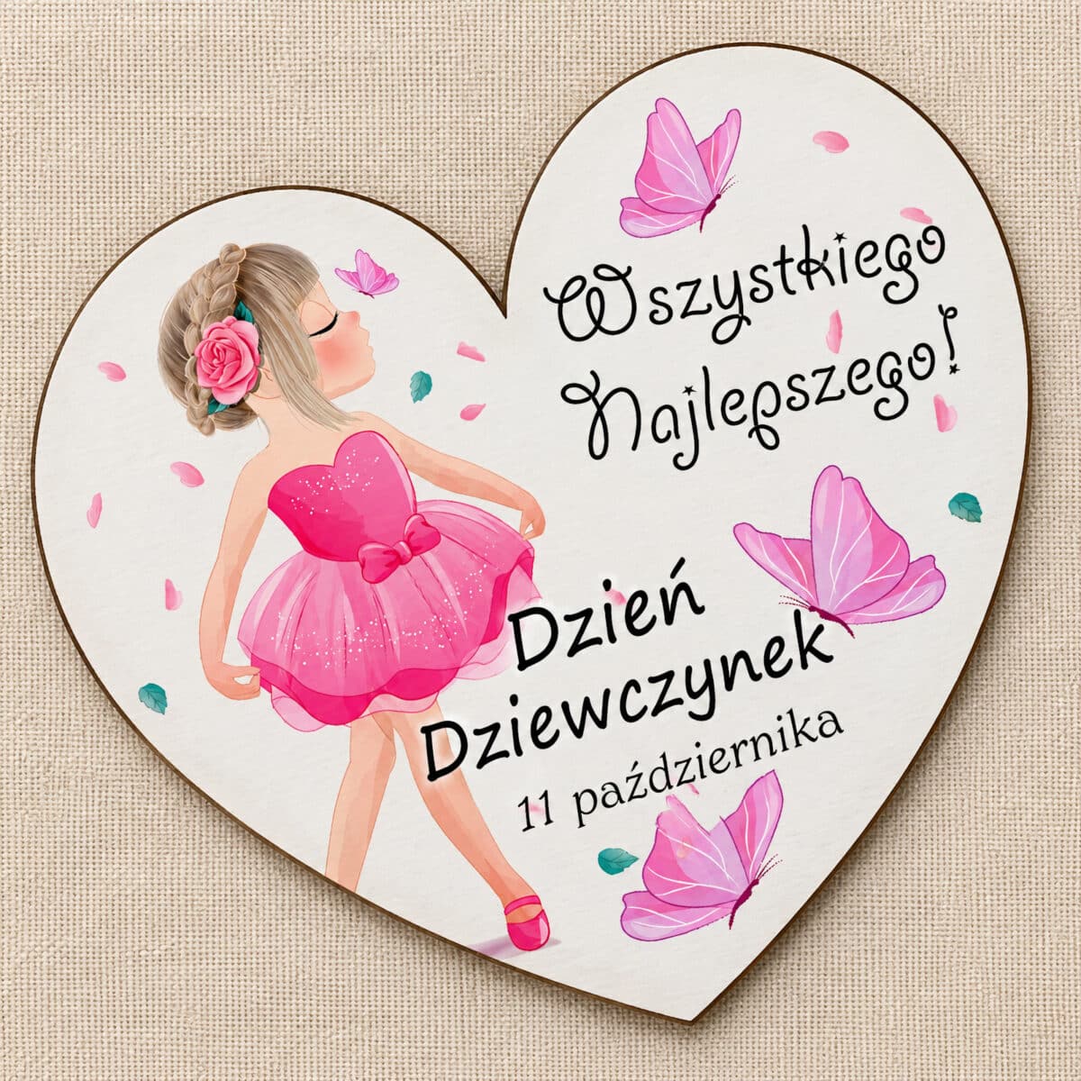 Różowy magnes na Dzień Dziewczynek z dziewczynką w sukience i motylami